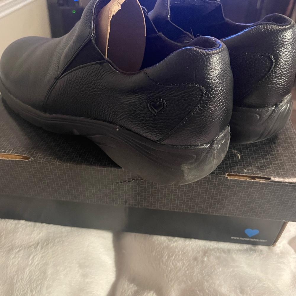 Nurse Mates Black Leather Slip-On Loafers